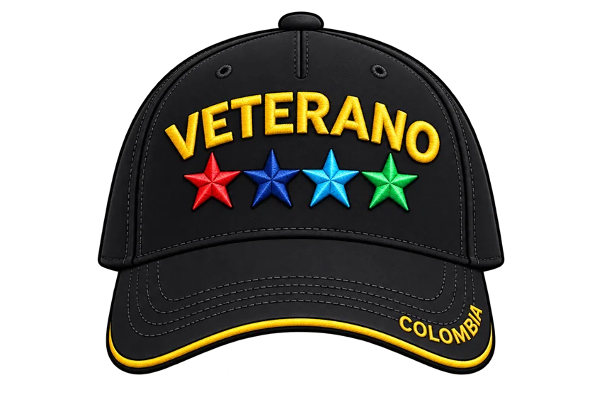 Gorra negra de veterano de Colombia, referencia visual